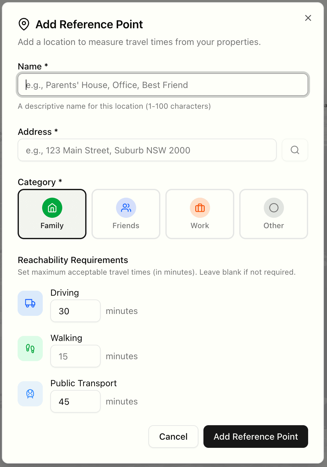 Add Reference Point dialog